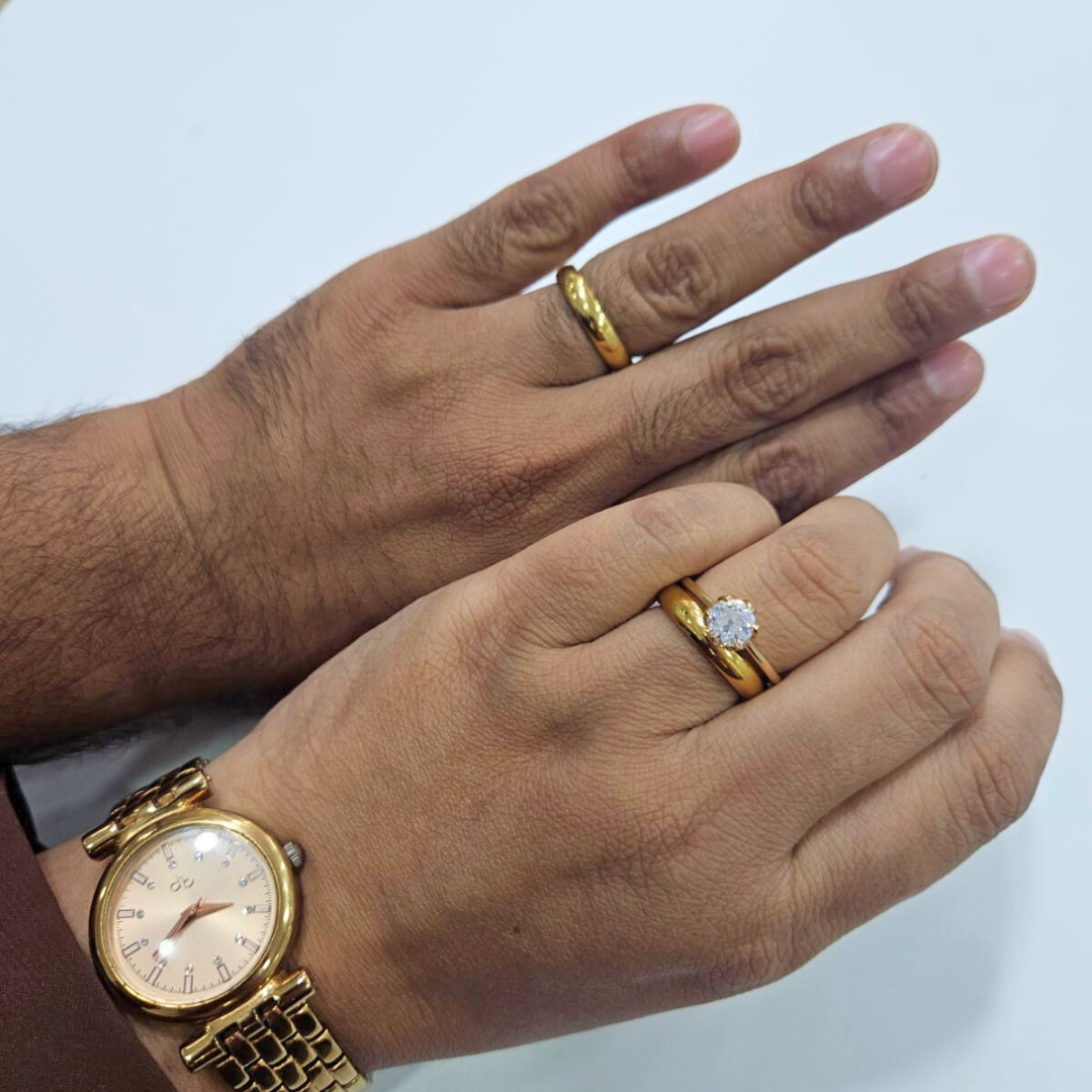 Ahava Couple Set Ring in Moisannite and Lab Diamond by Vai Ra