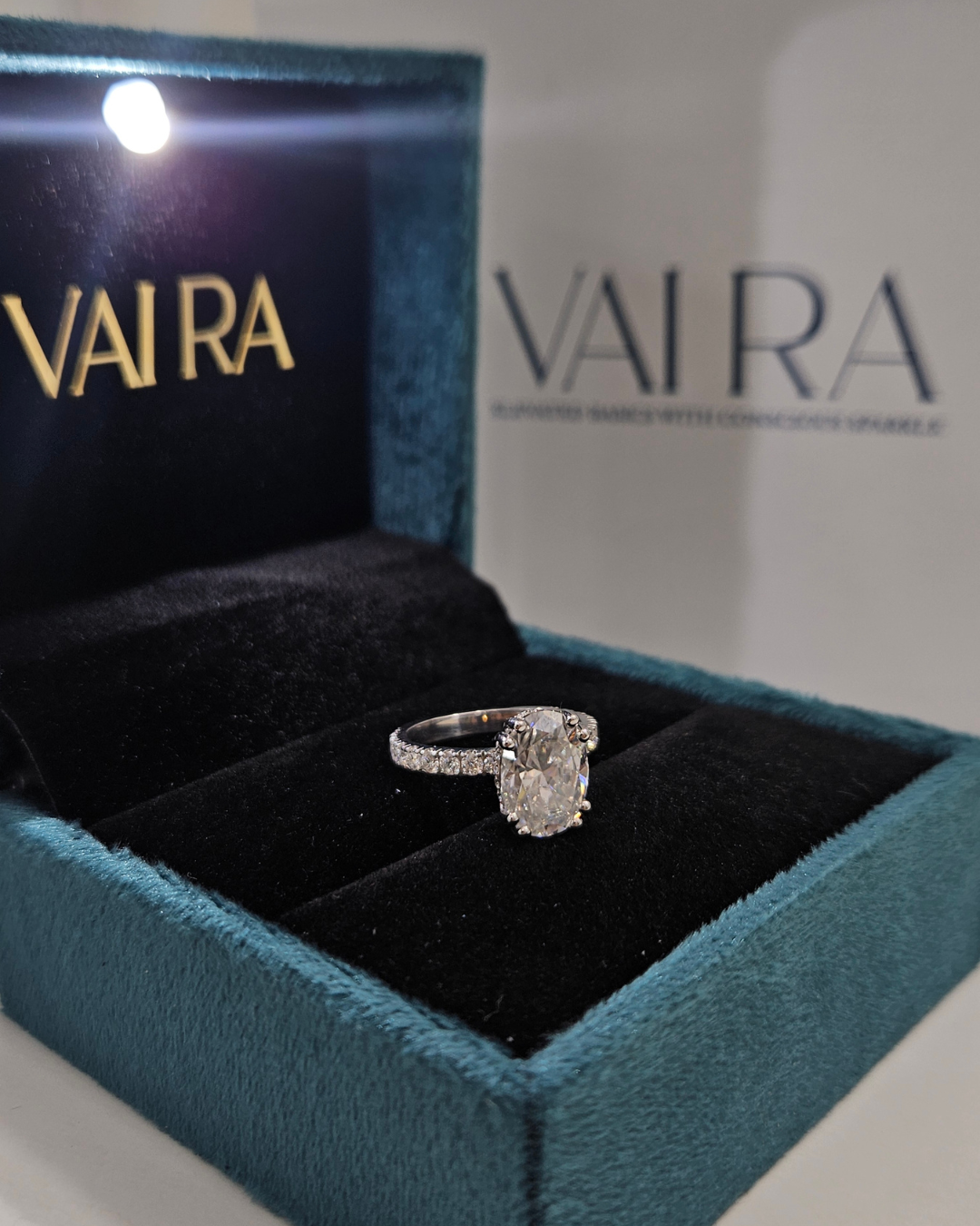 Kyra Solitaire Ring with Oval Center Stone by Vai Ra in lab diamond or moissanite