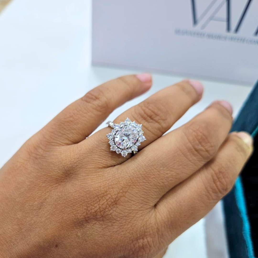 Miyabi Oval Ring 3.76 CT in Moissanite and LAb Diamond by Vai Ra