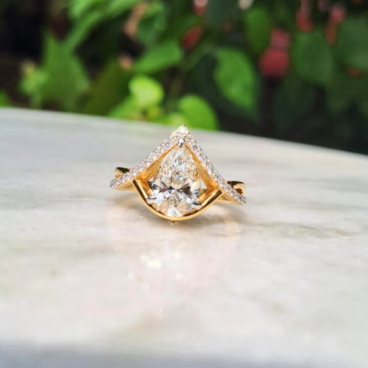 Pear Art Deco Diamond and Moissanite Ring by Vai Ra