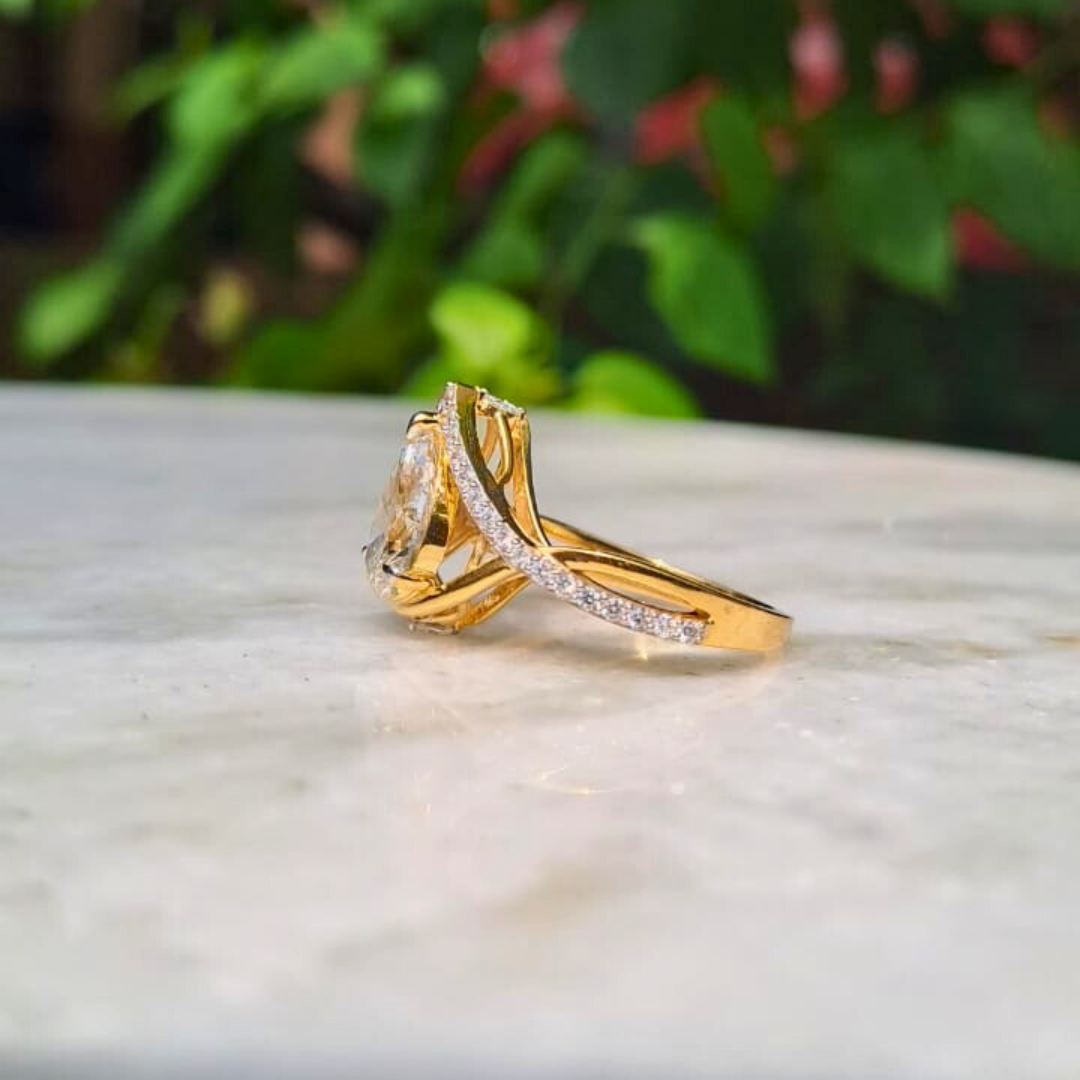 Pear Art Deco Diamond and Moissanite Ring by Vai Ra