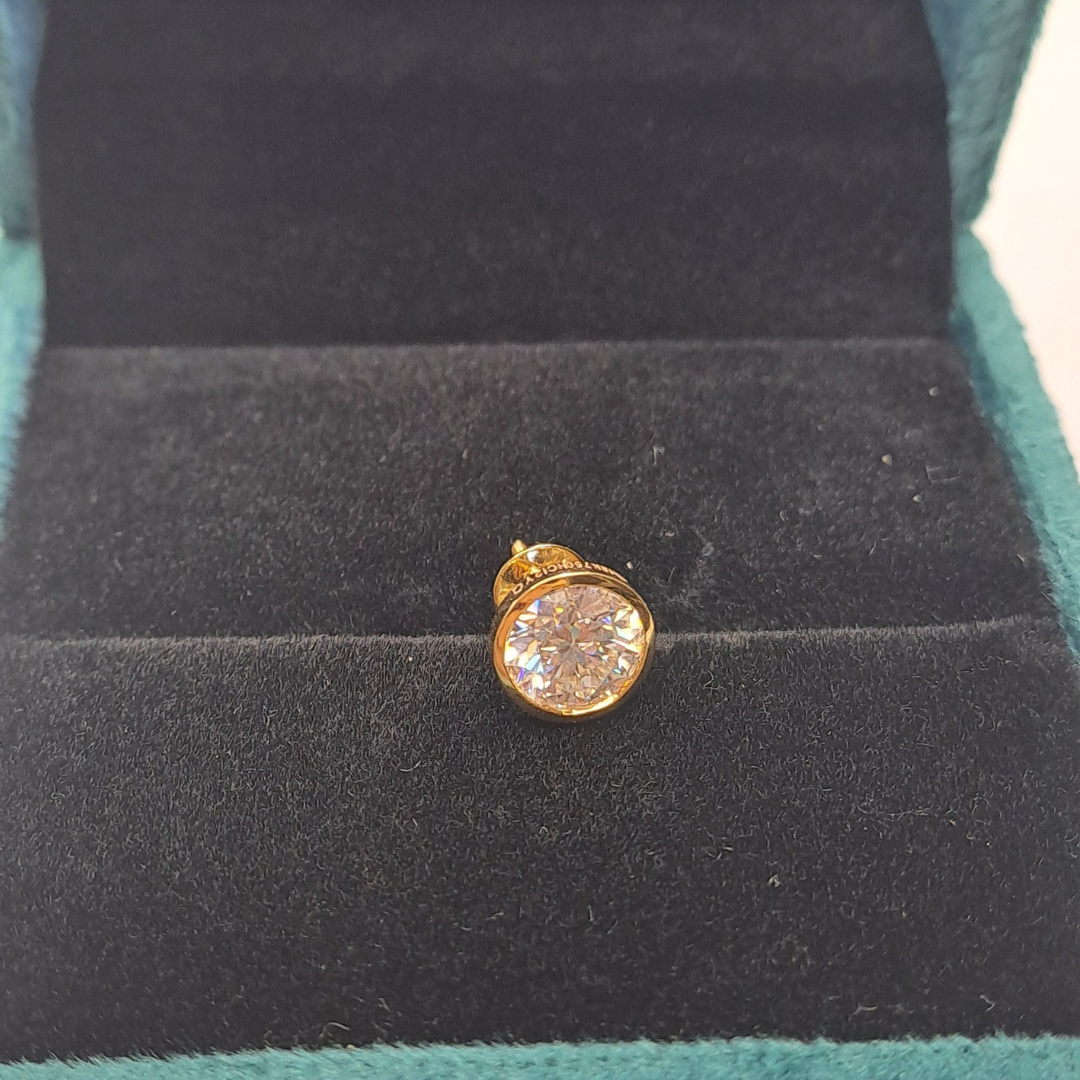 Men Solitaire Earring - Bezel Round (1.5CT)