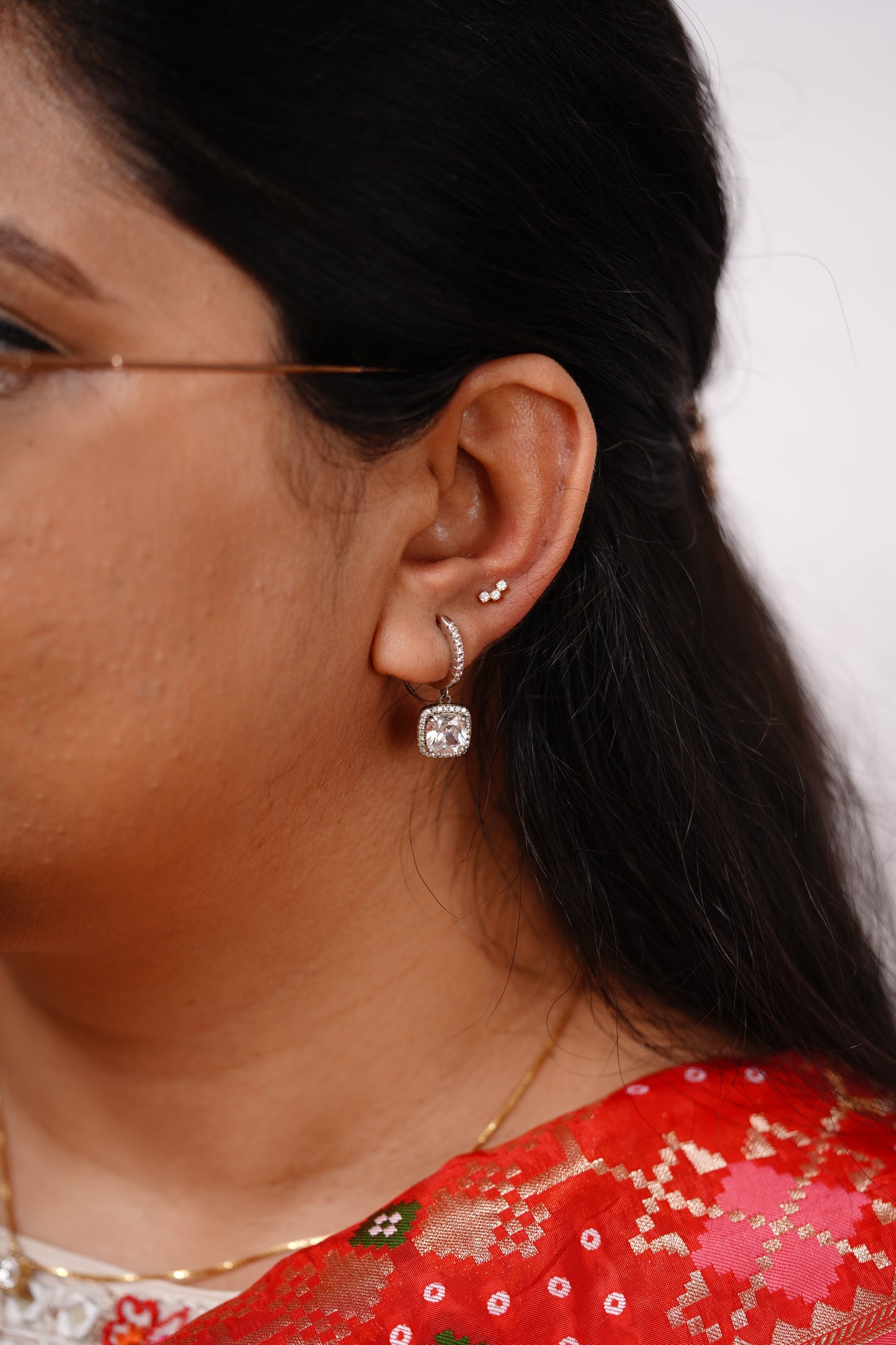 Three Round Prong Piercing Earrings