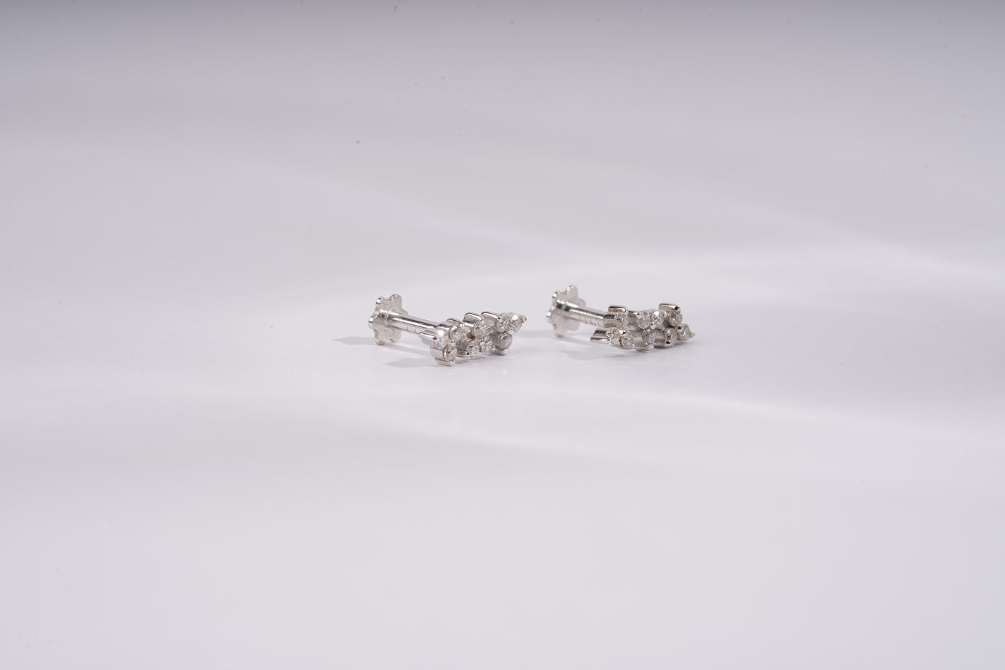 Three Flower Branch Diamond Piercing Earrings