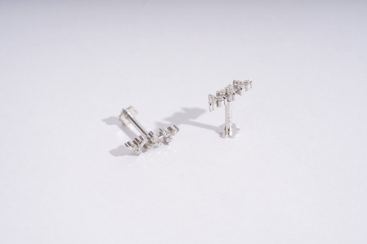 Three Flower Branch Diamond Piercing Earrings