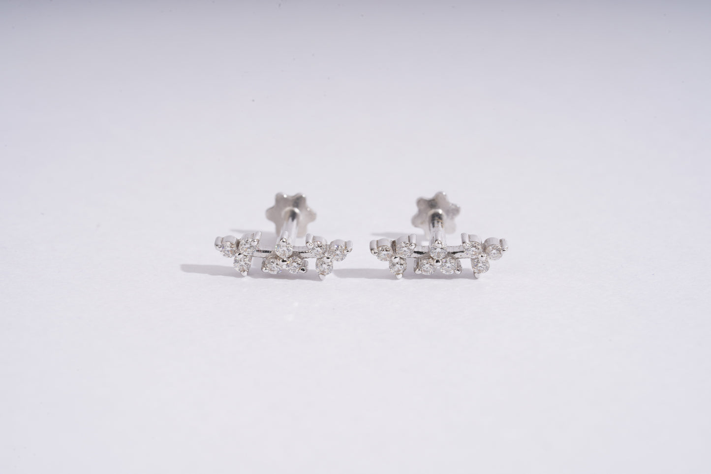 Three Flower Branch Diamond Piercing Earrings