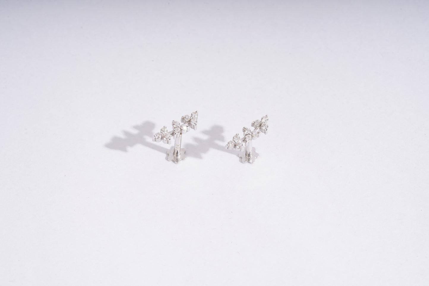 Three Flower Branch Diamond Piercing Earrings