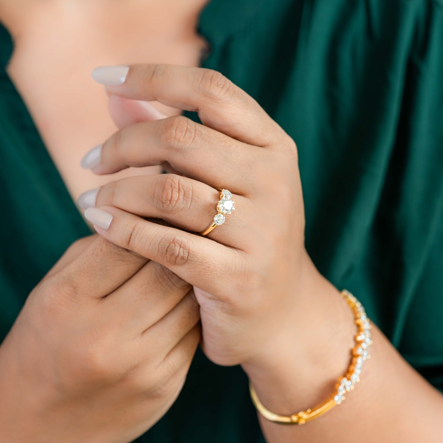 Adhira threestone Ring Moissanite lab diamond by Vai Ra