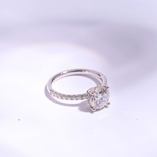 Atreyi Solitaire Ring with Pave setting in Lab Diamond and Moissanite by Vai Ra