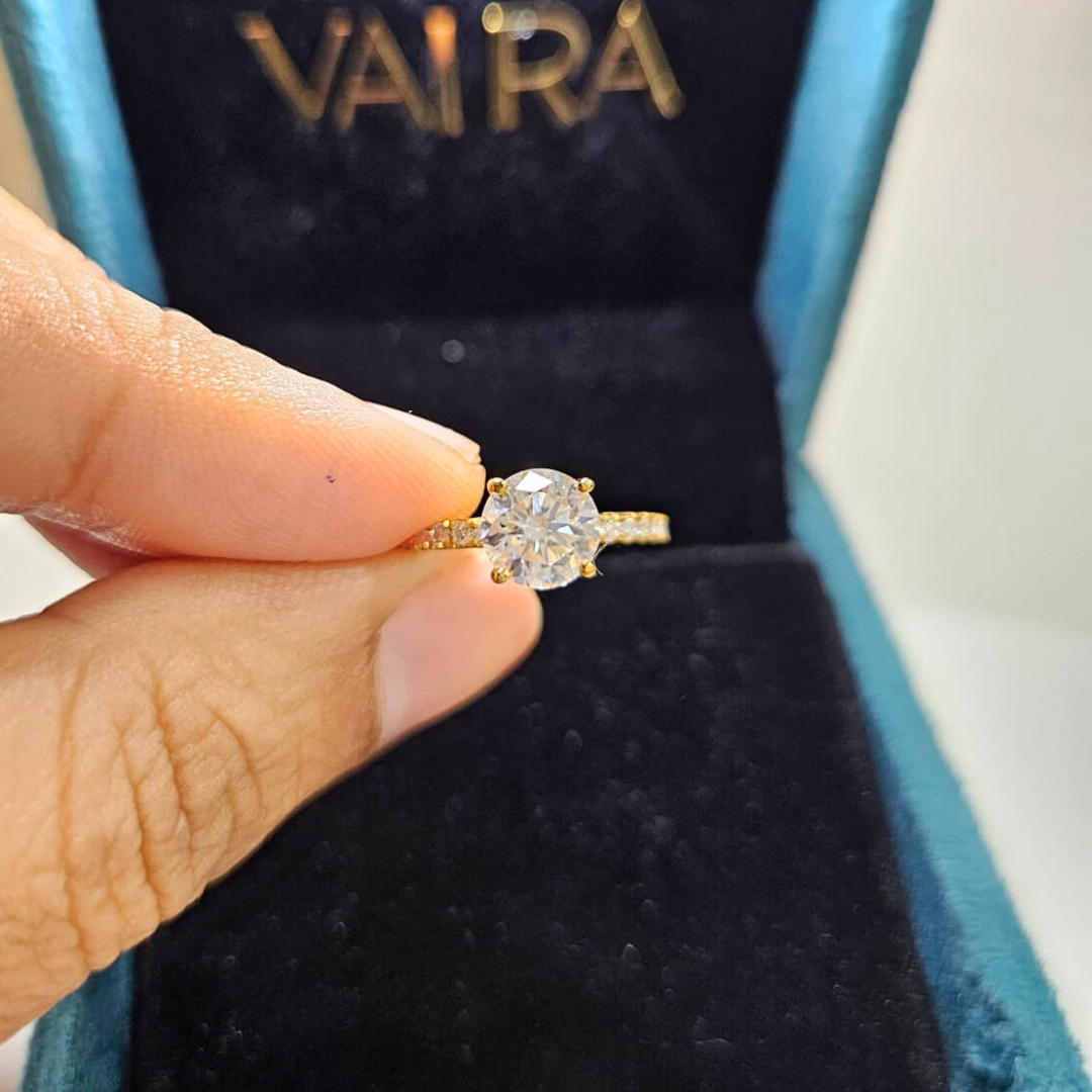 Atreyi Solitaire Ring with Pave setting in Lab Diamond and Moissanite by Vai   Ra