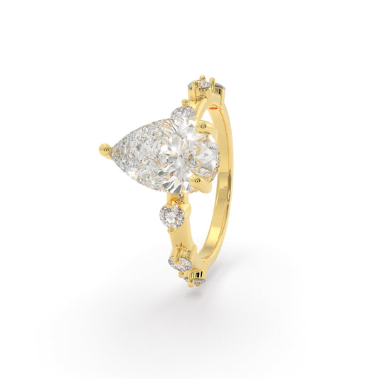 Aahna 2.72 CT Pear Solitaire Ring Moissanite or Lab Diamond in Gold