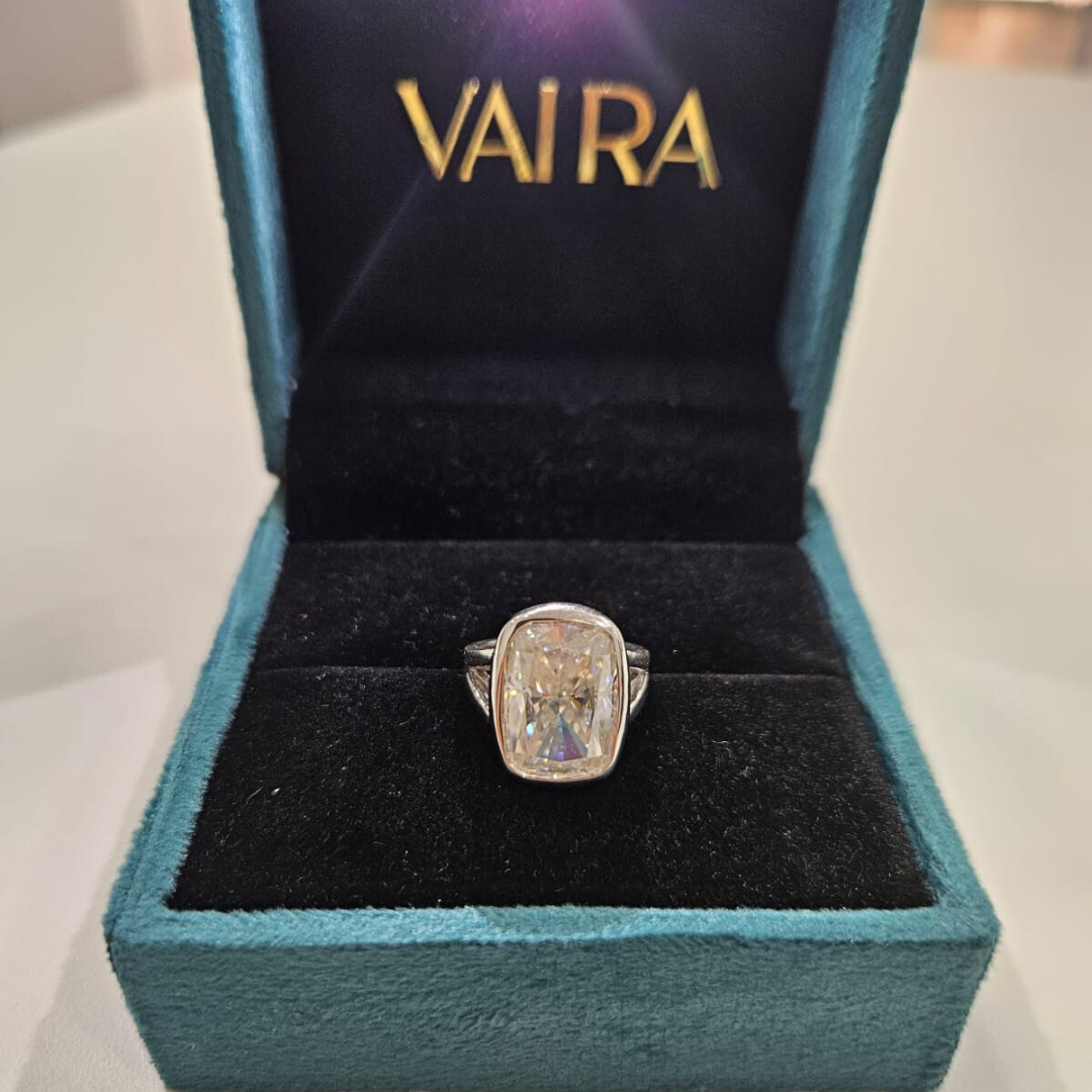 Cushion Statement Ring in Gold, Platinum and Moissanite By Vai Ra