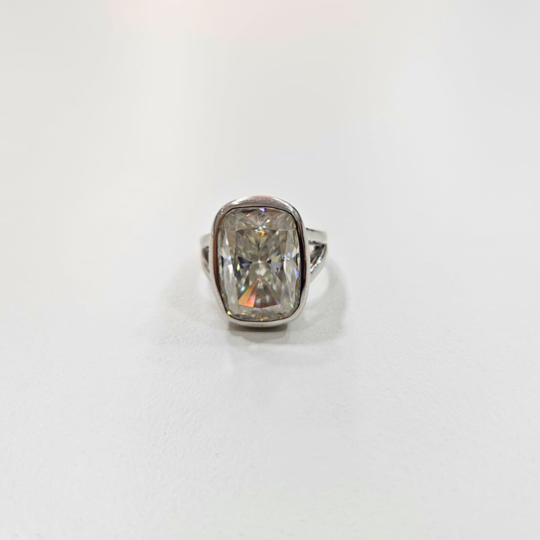 Cushion Statement Ring in Gold, Platinum and Moissanite By Vai Ra