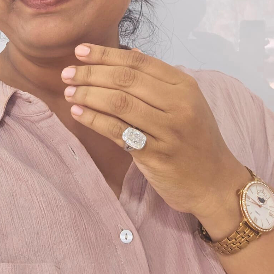 Cushion Statement Ring in Gold, Platinum and Moissanite By Vai Ra