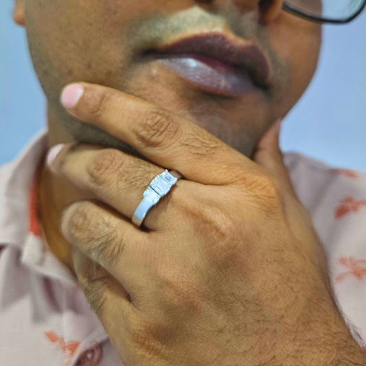 Krish threestone Men Ring in Lab diamond and moissanite by Vai Ra