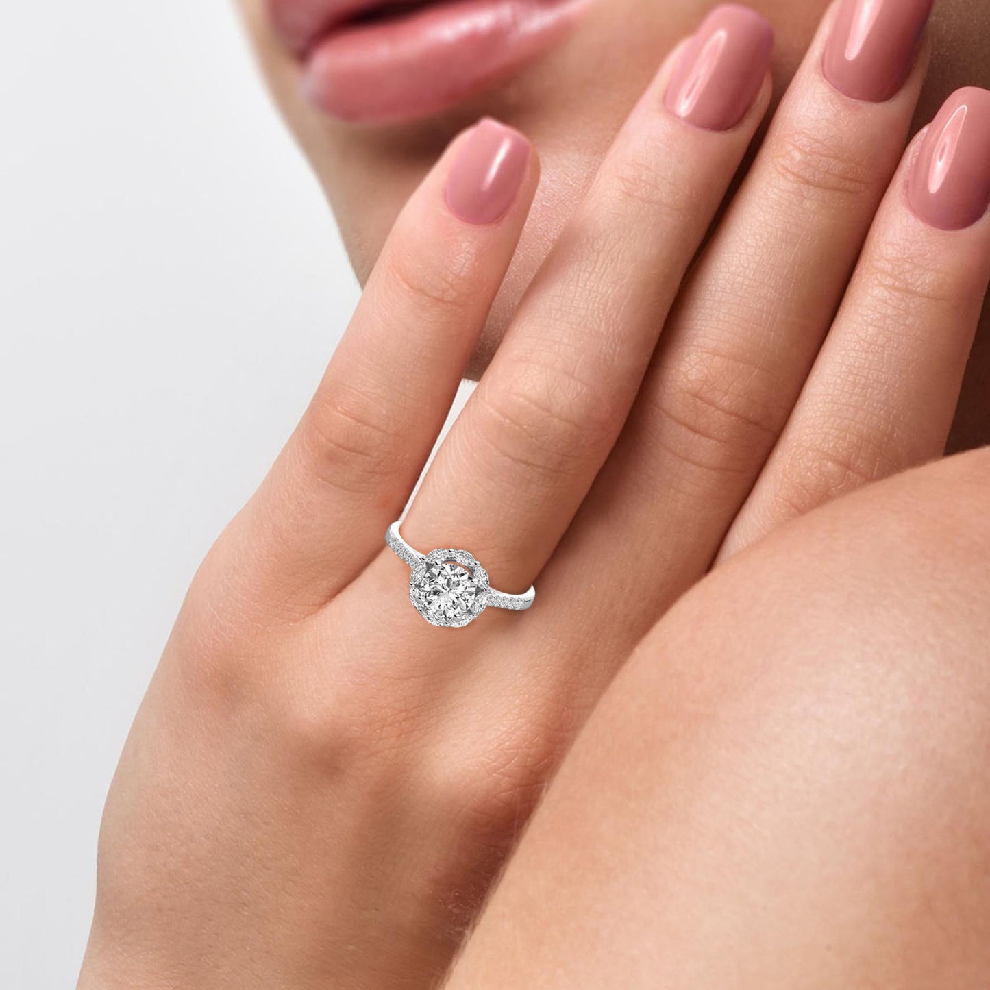 Leena Halo Ring in Gold and Platinum, Lab diamond and Moissanite by Vai Ra