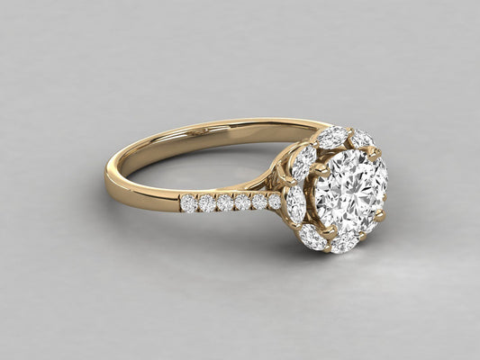 Leena Halo Ring in Gold and Platinum, Lab diamond and Moissanite by Vai Ra