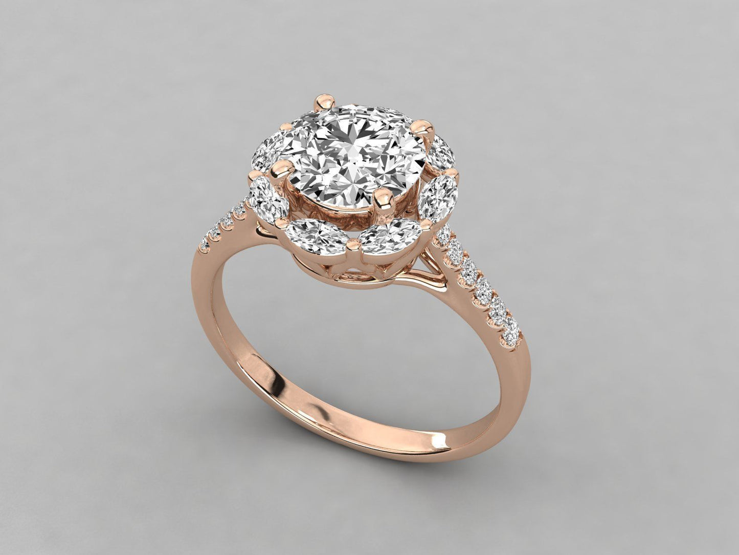 Leena Halo Ring in Gold and Platinum, Lab diamond and Moissanite by Vai Ra