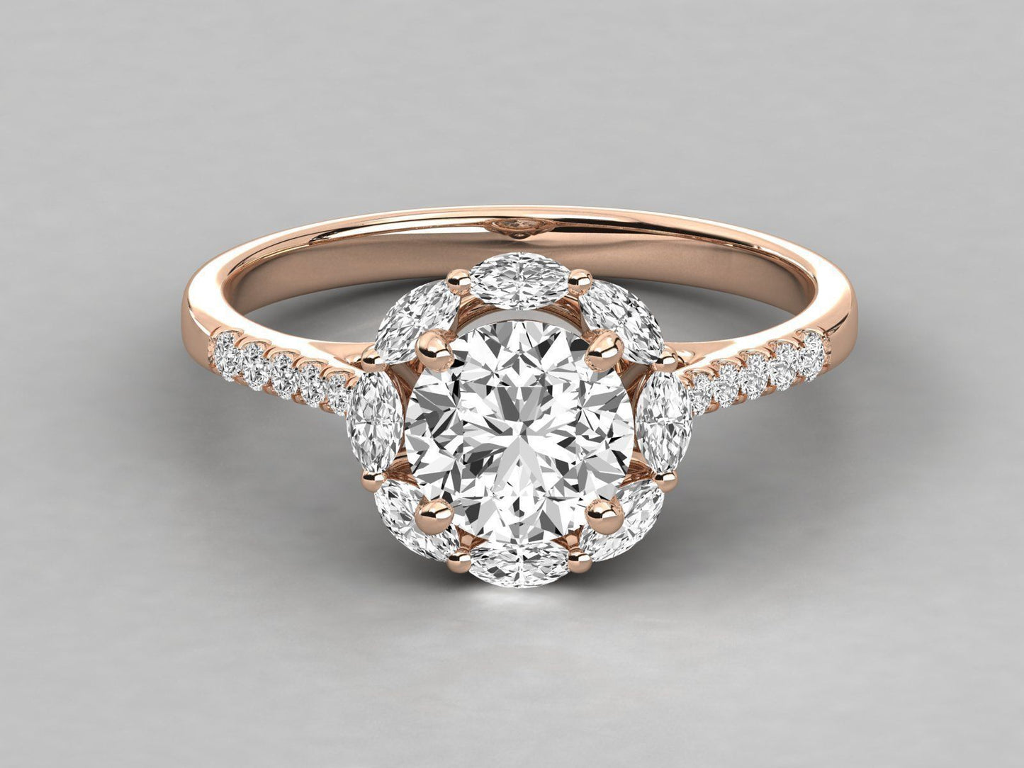 Leena Halo Ring in Gold and Platinum, Lab diamond and Moissanite by Vai Ra