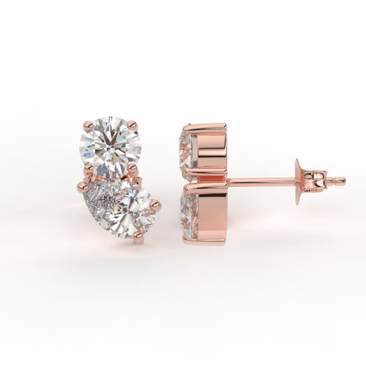 Toi Et Moi Ear Rings in Moissanite and Lab diamond by Vai Ra
