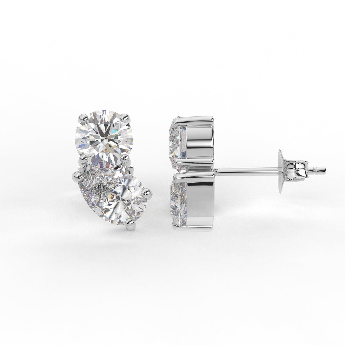 Toi Et Moi Ear Rings in Moissanite and Lab diamond by Vai Ra