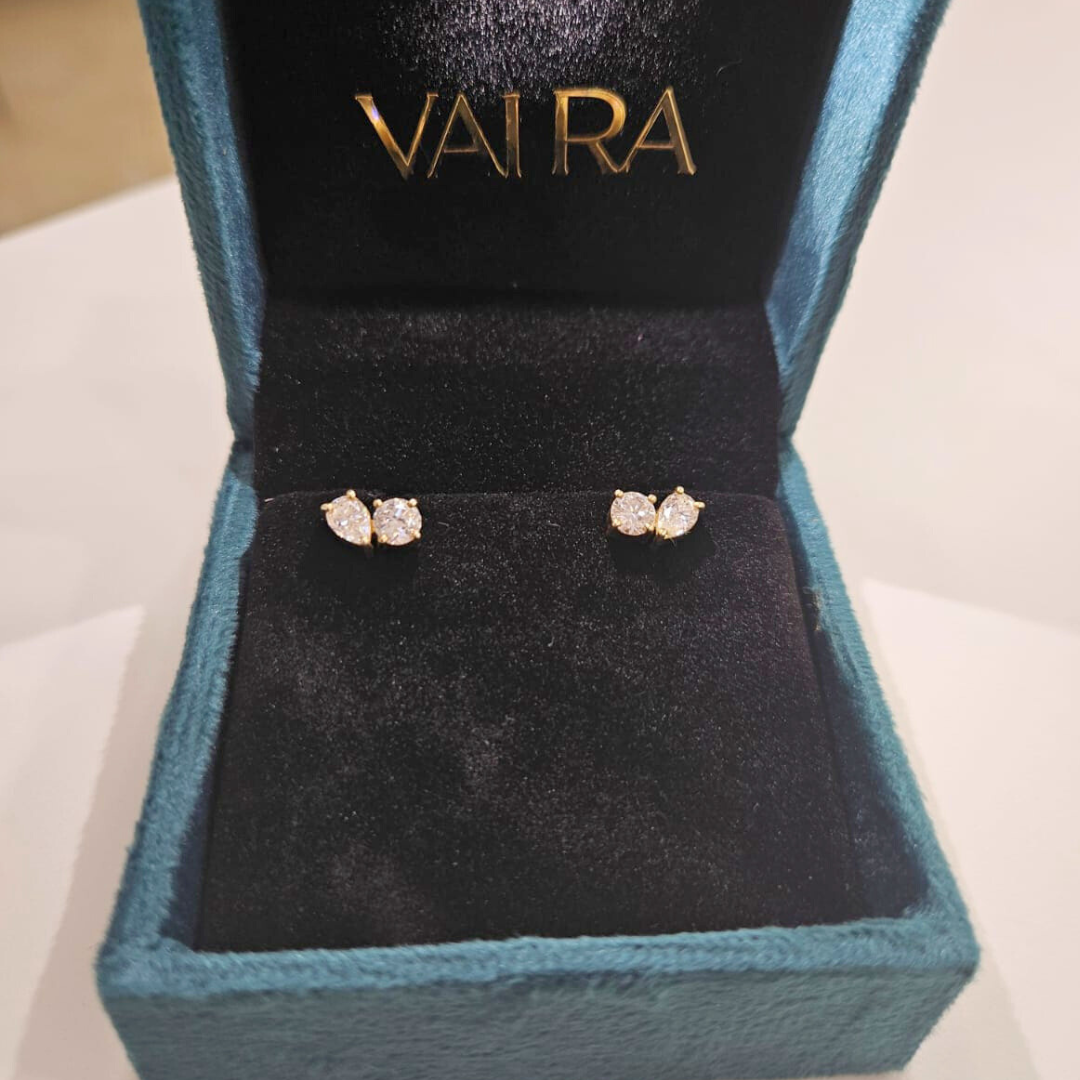 Toi Et Moi Ear Rings in Moissanite and Lab diamond by Vai Ra