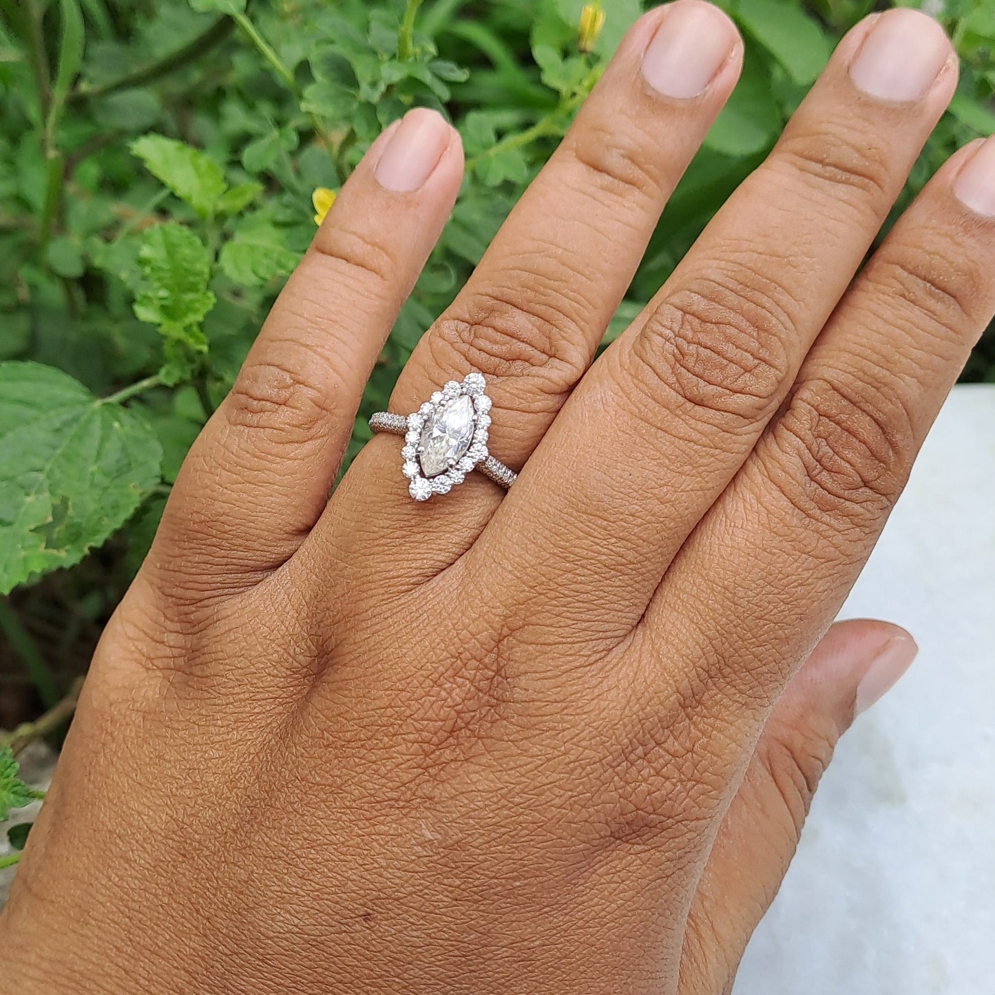 Neveah Marquise Halo Ring in Moissanite and Lab Diamond by Vai Ra