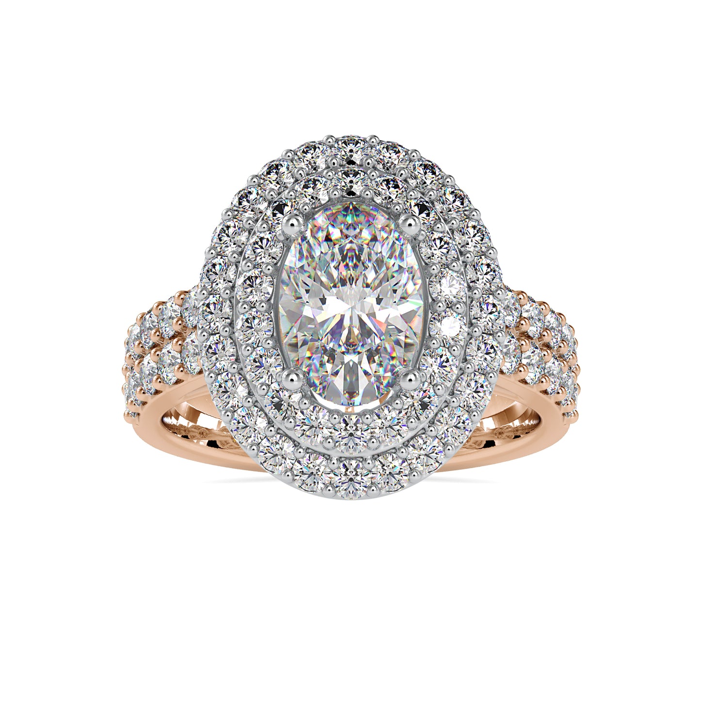 Moissanite diamond Halo Ring in Sterling Silver and Gold - 3.12 Ct - DOC0036