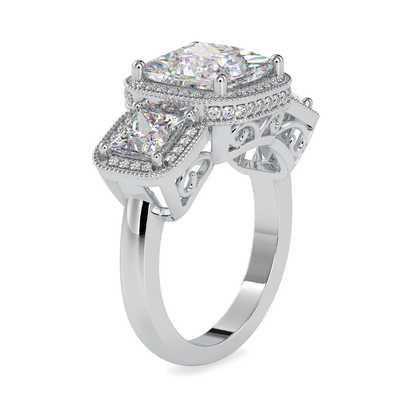 Moissanite Three Stone Ring in Gold and Silver - 5.23 Ct - DOC0038