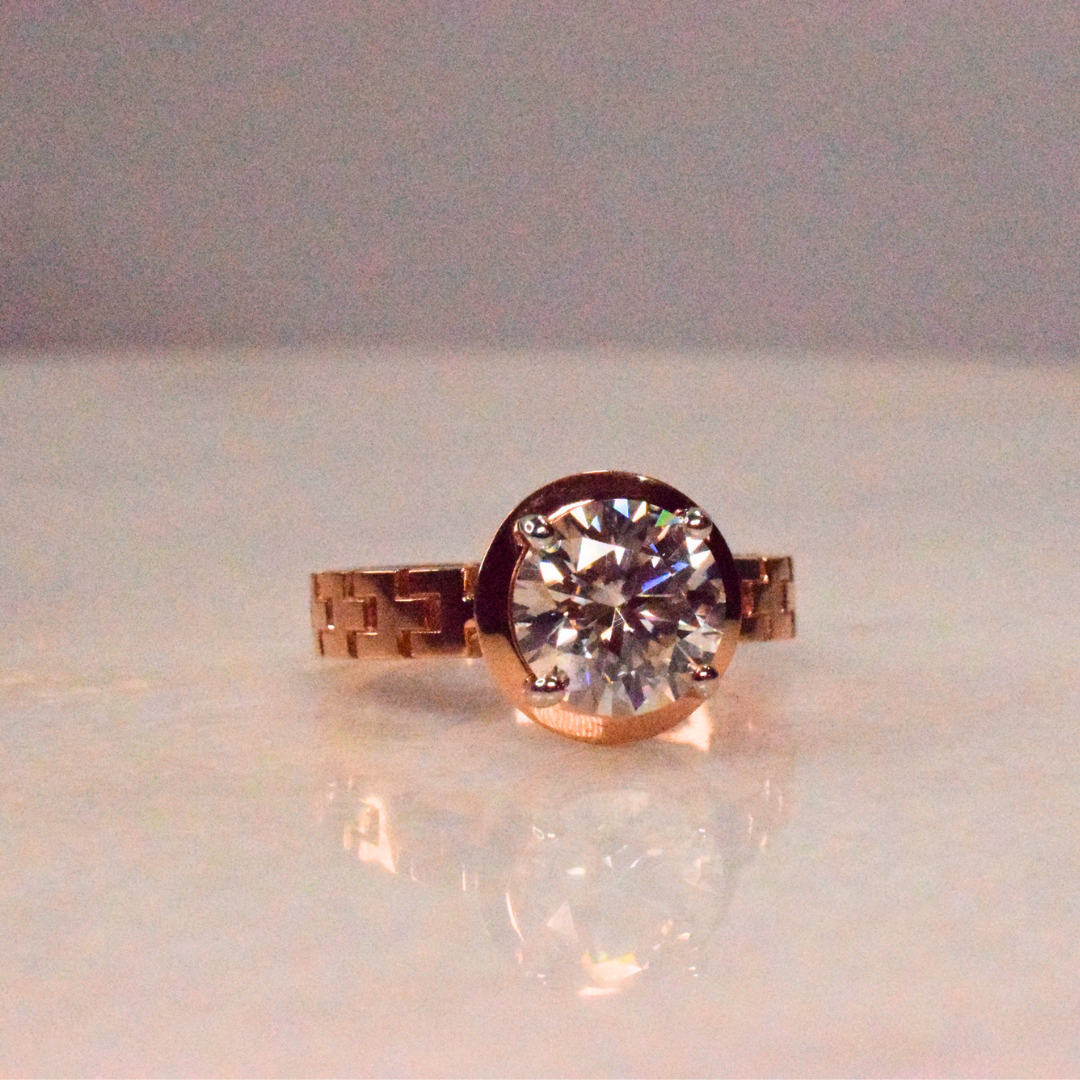 Round Moissanite Diamond Ring for Men in Gold