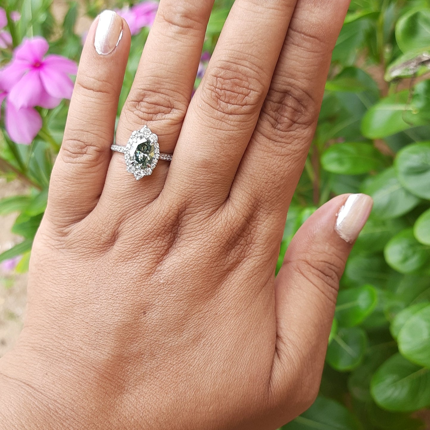 Aqua Teal Moissanite Ring