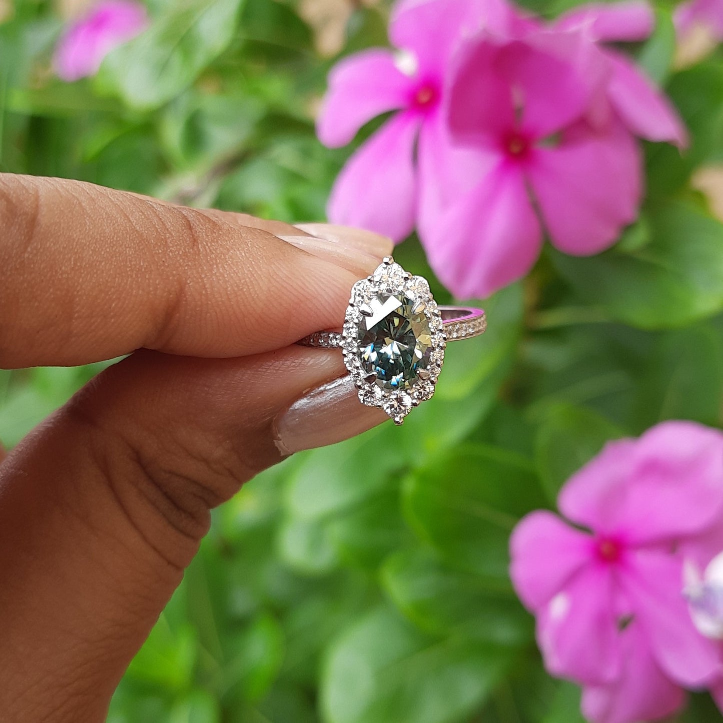 Aqua Teal oval moissanite