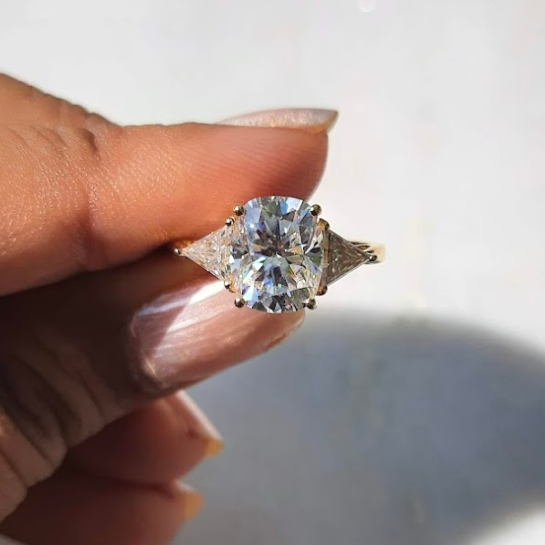 Moissanite diamond threestone engagement ring