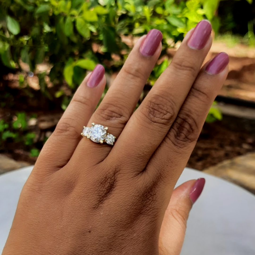 Threestone Moissanite Diamond Engagement Ring