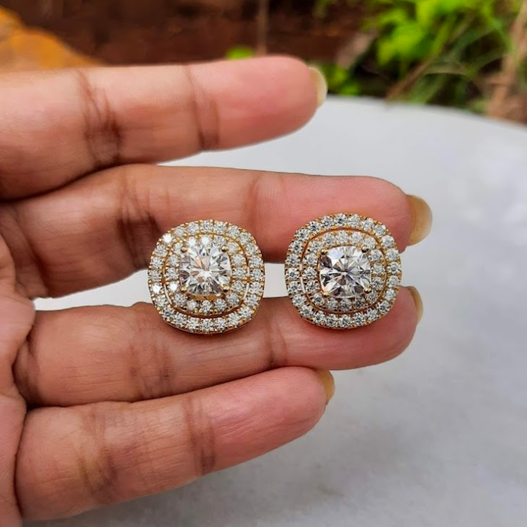 Halo Moissanite Diamond earrings-Vaira