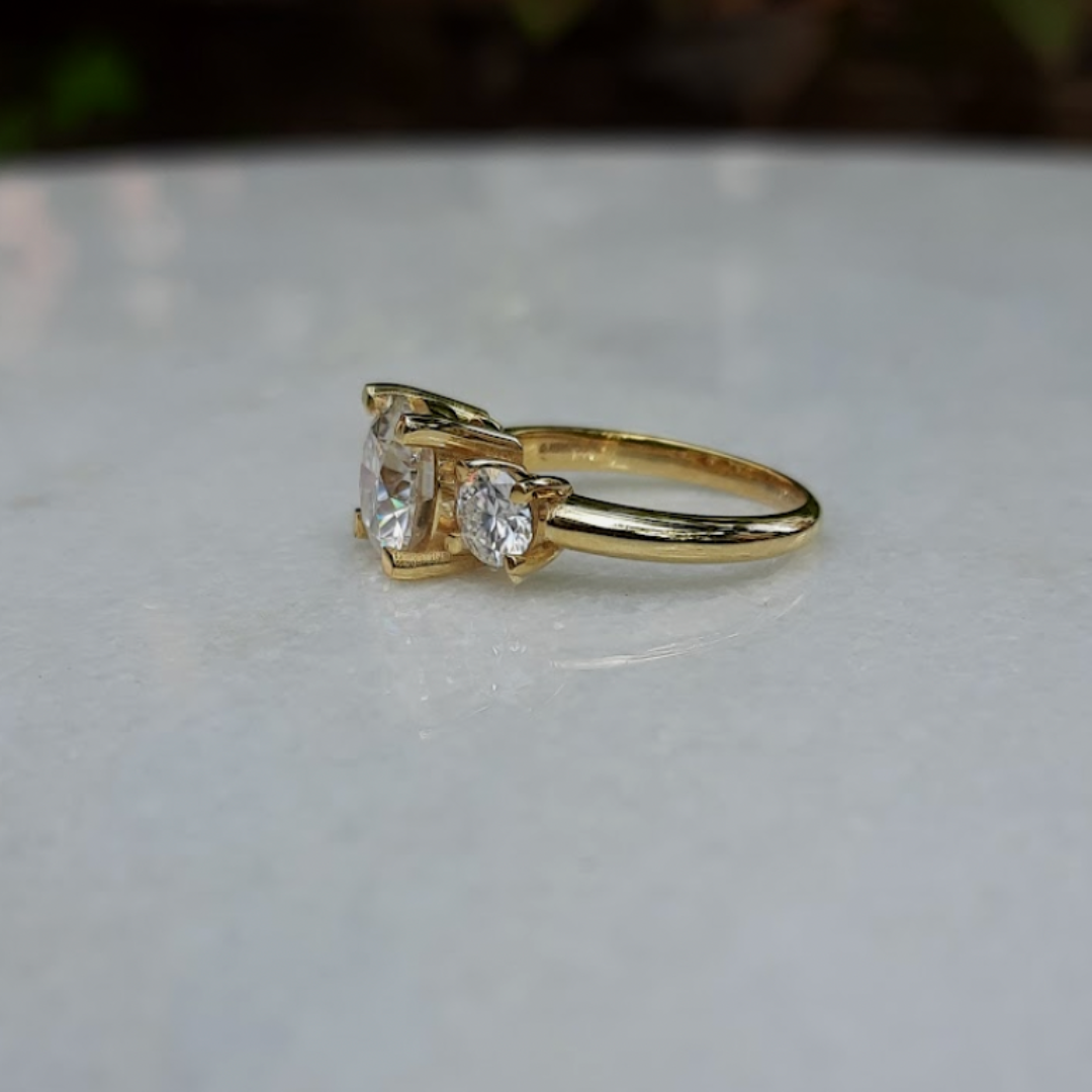 Threestone Moissanite Diamond Engagement Ring