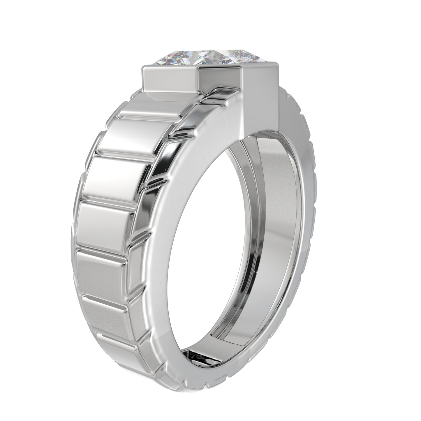 Square Radiant Cut Moissanite Diamond Men Ring in Gold and Silver