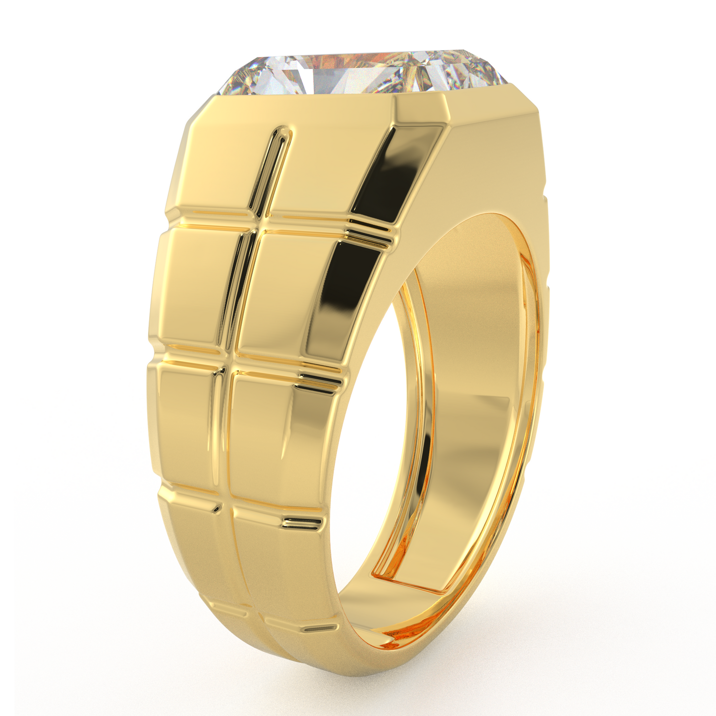 Rectangular Radiant Cut Moissanite Diamond Men Ring in Gold and Silver