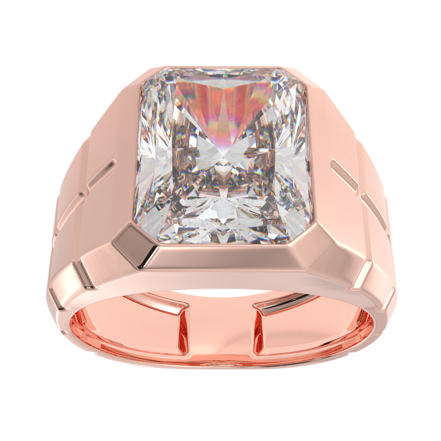 Rectangular Radiant Cut Moissanite Diamond Men Ring in Gold and Silver