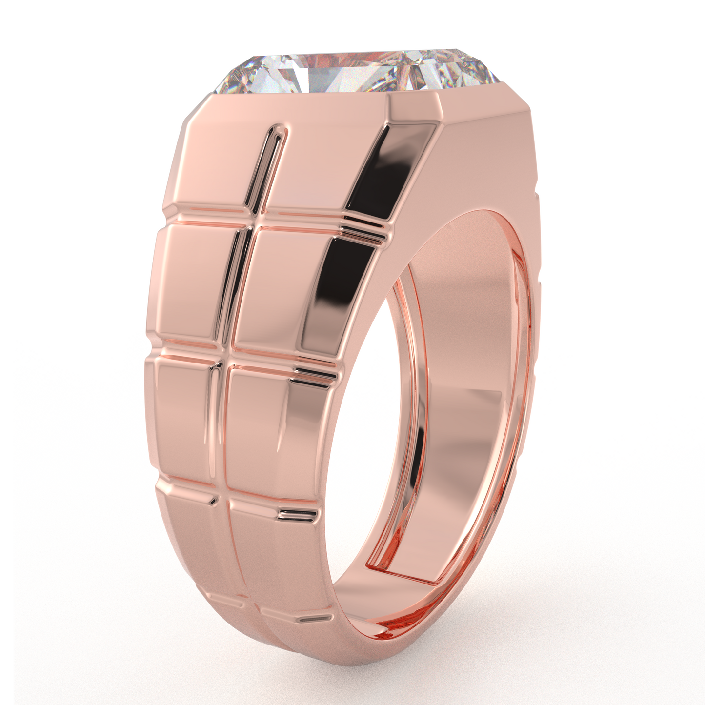 Rectangular Radiant Cut Moissanite Diamond Men Ring in Gold and Silver