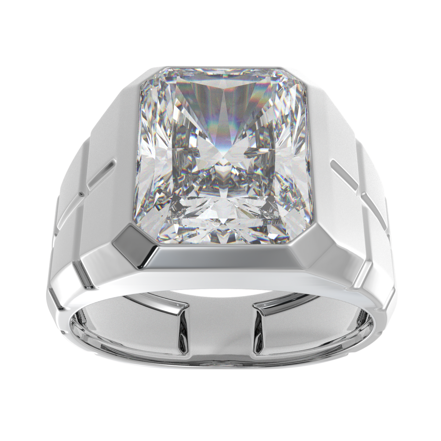 Rectangular Radiant Cut Moissanite Diamond Men Ring in Gold and Silver