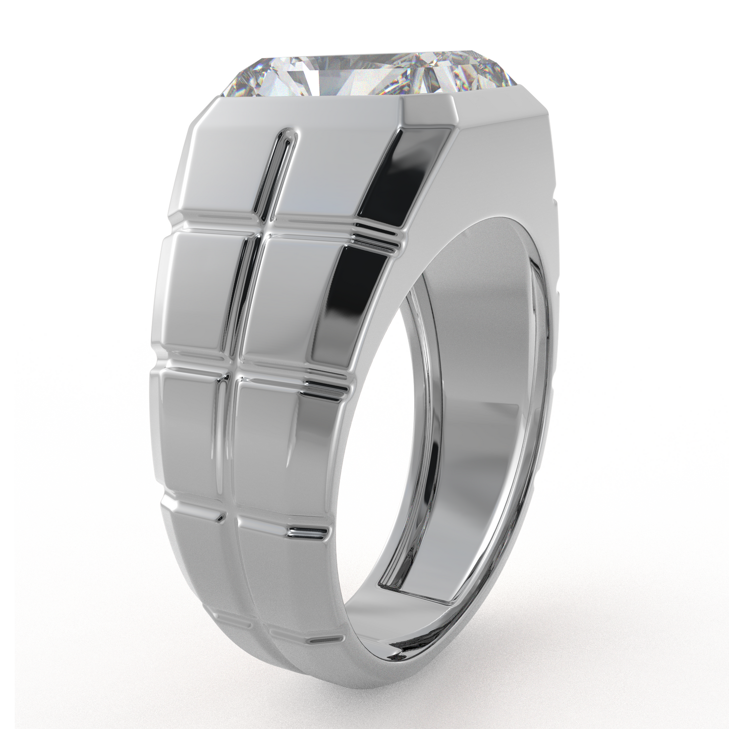 Rectangular Radiant Cut Moissanite Diamond Men Ring in Gold and Silver
