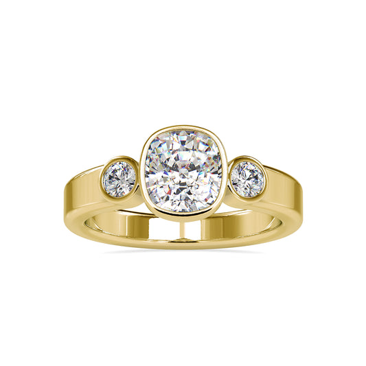 Nona 1 CT to 2 CT Cushion Three Stone Ring Moissanite or Lab Diamond in Gold