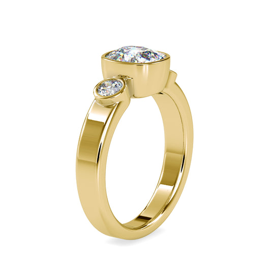 Nona 1 CT to 2 CT Cushion Three Stone Ring Moissanite or Lab Diamond in Gold