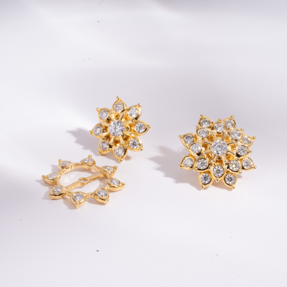 Sakura Floral Earrings in Moissanite and Lab Diamond by Vai Ra
