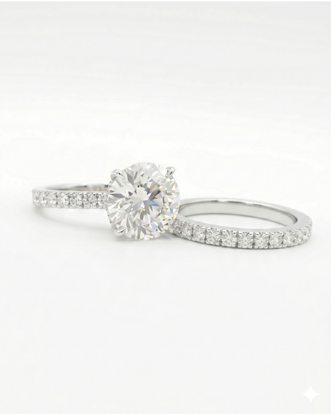 Eon Couple Ring Set in Diamond and Moissanite by Vai Ra