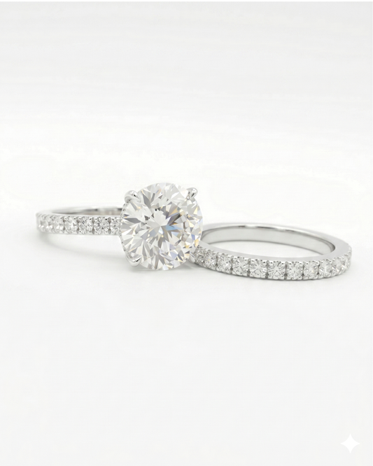 Eon Couple Ring Set in Diamond and Moissanite by Vai Ra