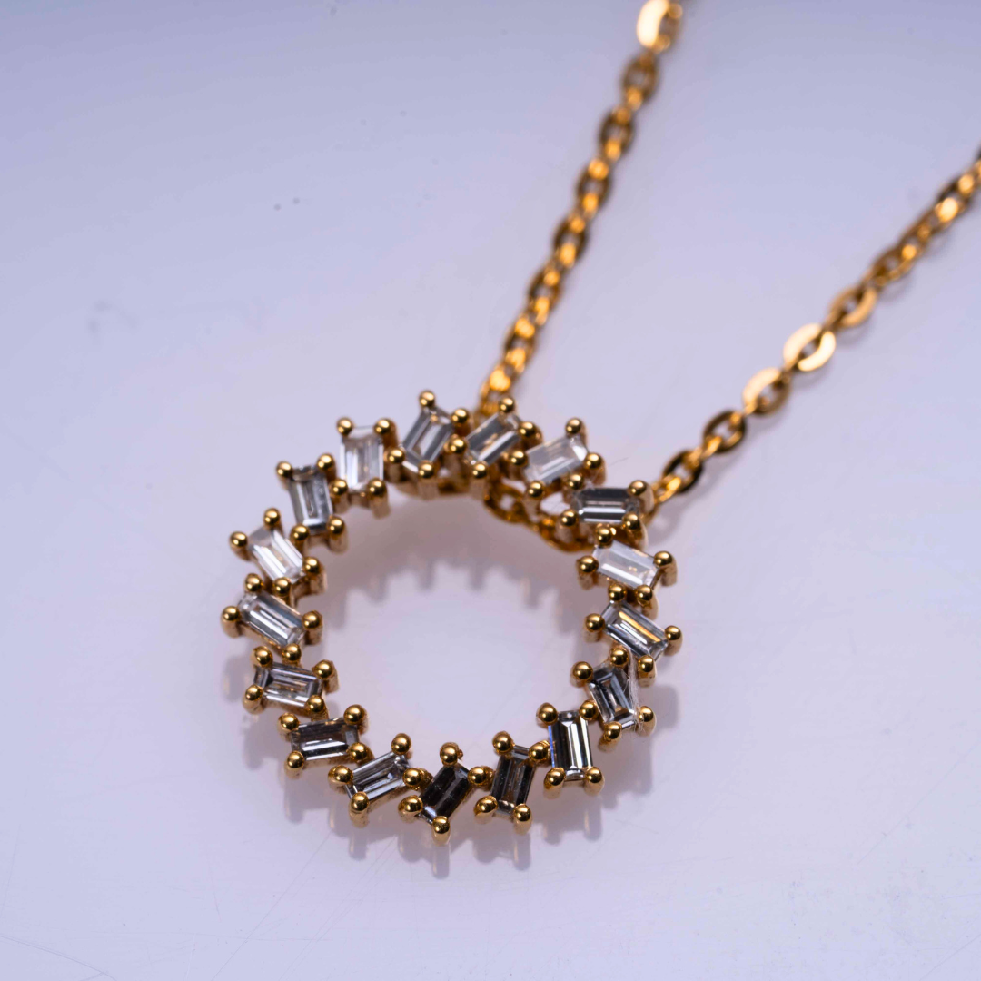 Ava Baguette pendant on diamond and Moissanite by Vai Ra