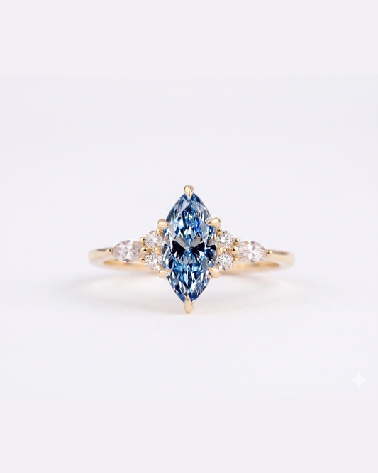 Azura Blue Marquise Cluster Coloured Diamond Ring 1.3CT