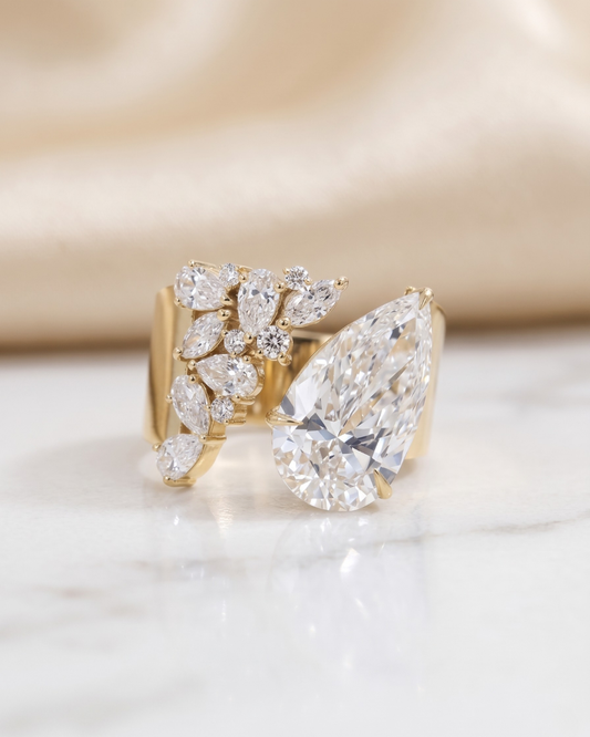 Maleka Pear Statement Ring by Vai Ra available in Moissanite & Lab Diamond